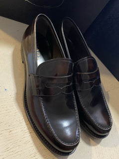 Neue PRADA Herren Leder Spazzolato Loafers Schuhe Burnt Brown 11,5 US Italien