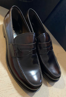 Neue PRADA Herren Leder Spazzolato Loafers Schuhe Burnt Brown 11,5 US Italien