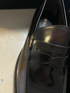 Neue PRADA Herren Leder Spazzolato Loafers Schuhe Burnt Brown 11,5 US Italien