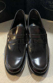 Neue PRADA Herren Leder Spazzolato Loafers Schuhe Burnt Brown 11,5 US Italien
