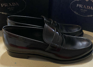 Neue PRADA Herren Leder Spazzolato Loafers Schuhe Burnt Brown 11,5 US Italien