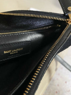 Neu $1850 Saint Laurent Leder/Wildleder YSL Umhängetasche Schwarz 595541