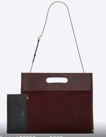 New $2250 Saint Laurent YSL Leather/Suede Top Handle Tote Bag Burgundy Italy