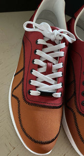 NIB $ 650 Bottega Veneta Herren Canvas/Leder Sneaker Schuhe Orange/Rot 10 US/43 Eu