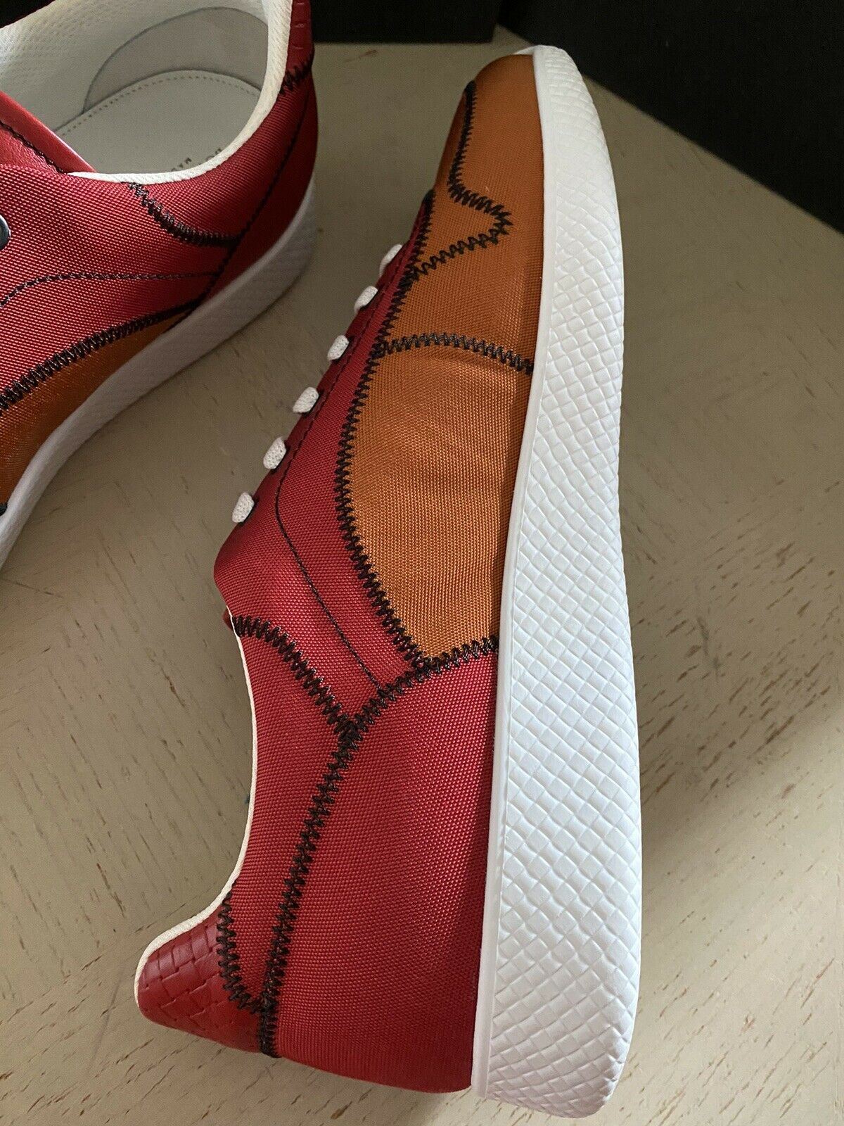 NIB $650 Bottega Veneta Men Canvas/Leather Sneaker Shoes Orange/Red 10 US/43 Eu