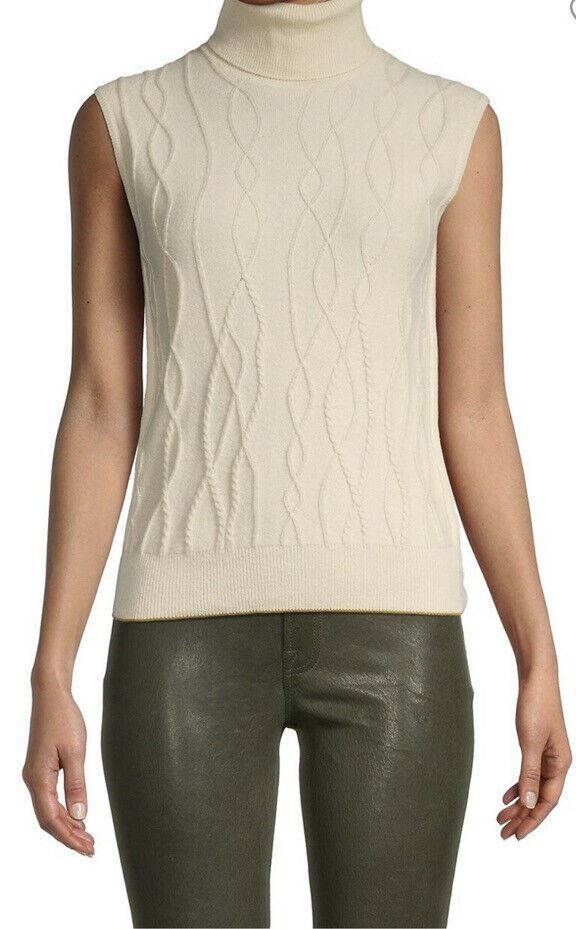 New $1175 Loro Piana Sleeveless Turtleneck Cashmere Sweater Color Butter 44/10
