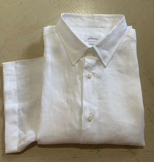 NWT $500 Brioni Mens Sort Sleeve Linen Dress Shirt White Size XL Italy