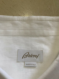 NWT $500 Brioni Mens Sort Sleeve Linen Dress Shirt White Size XL Italy