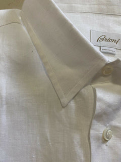 NWT $500 Brioni Mens Sort Sleeve Linen Dress Shirt White Size XL Italy