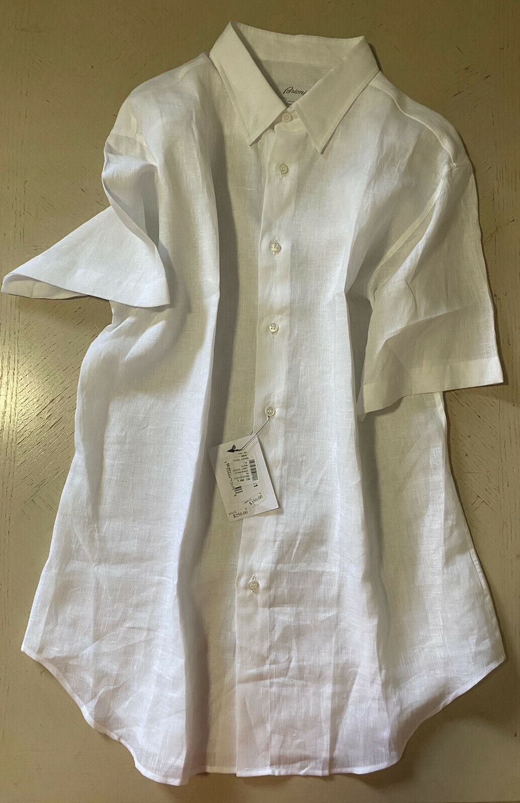 NWT $500 Brioni Mens Sort Sleeve Linen Dress Shirt White Size XL Italy