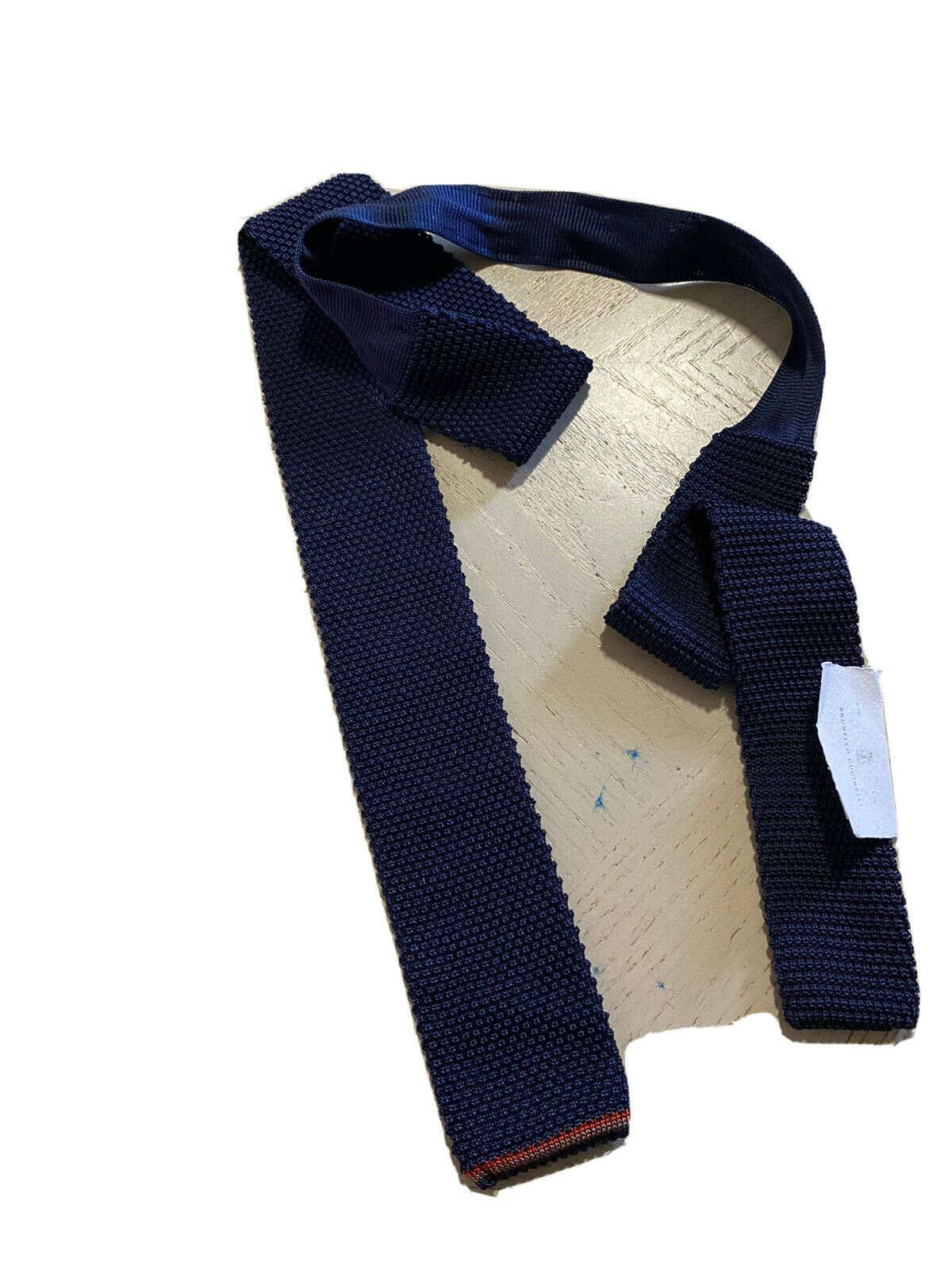 New $280 Brunello Cucinelli Textured Silk Tie Navy Italy