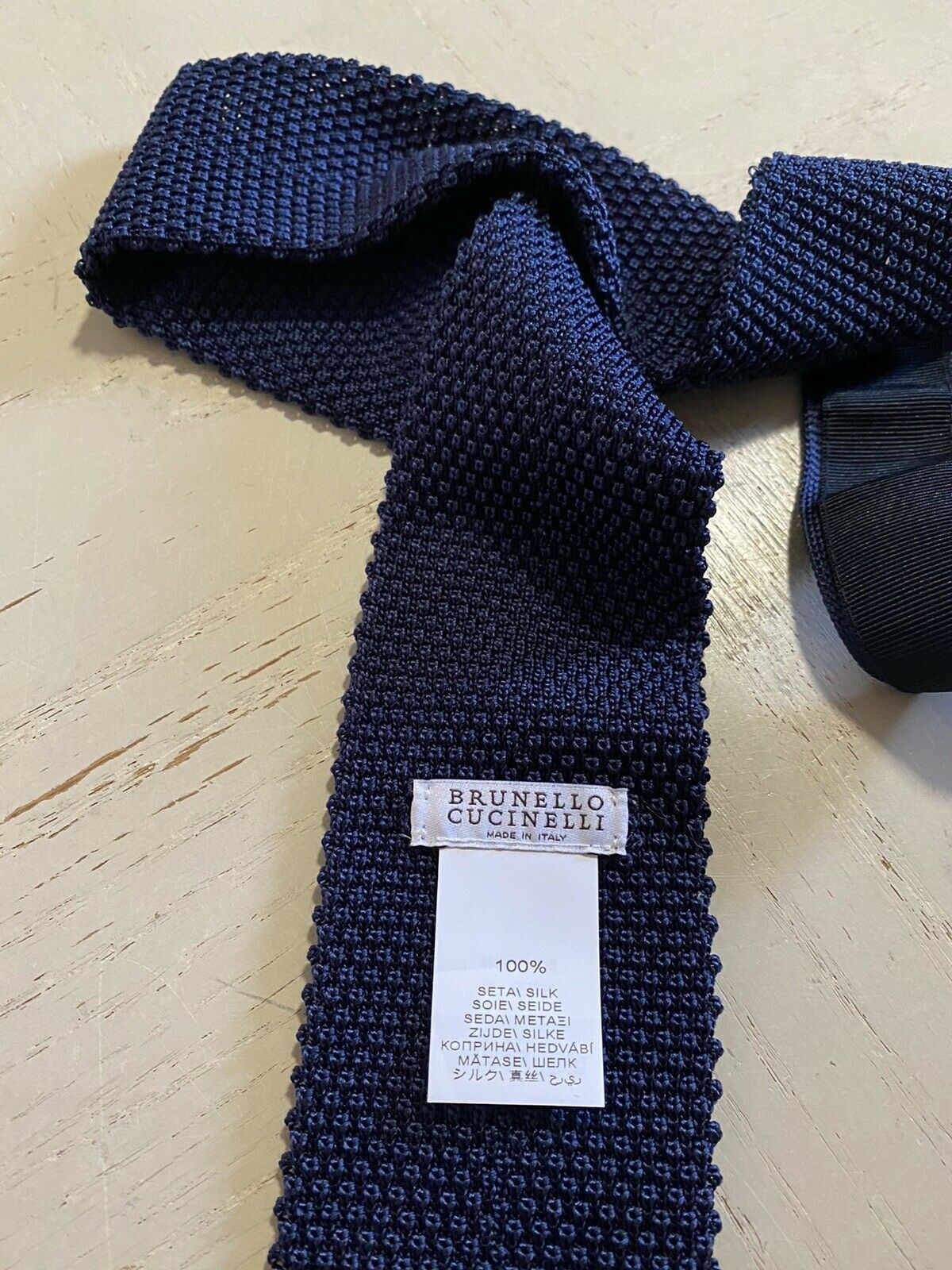 New $280 Brunello Cucinelli Textured Silk Tie Navy Italy