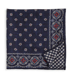 New $195 Brunello Cucinelli Reversible Silk Pocket Sguare Blue Italy