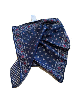 New $195 Brunello Cucinelli Reversible Silk Pocket Sguare Blue Italy
