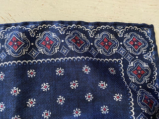 New $195 Brunello Cucinelli Reversible Silk Pocket Sguare Blue Italy