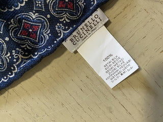 New $195 Brunello Cucinelli Reversible Silk Pocket Sguare Blue Italy