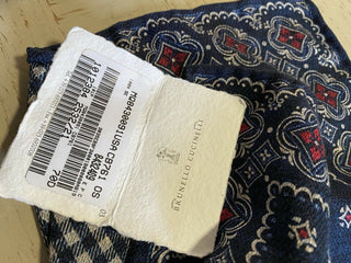 New $195 Brunello Cucinelli Reversible Silk Pocket Sguare Blue Italy