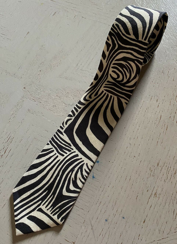 Neu 199 $ Ralph Lauren Purple Label Leinenkrawatte Schwarz/Weiß Handgefertigt in Italien