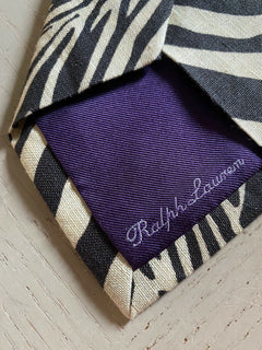 Neu 199 $ Ralph Lauren Purple Label Leinenkrawatte Schwarz/Weiß Handgefertigt in Italien