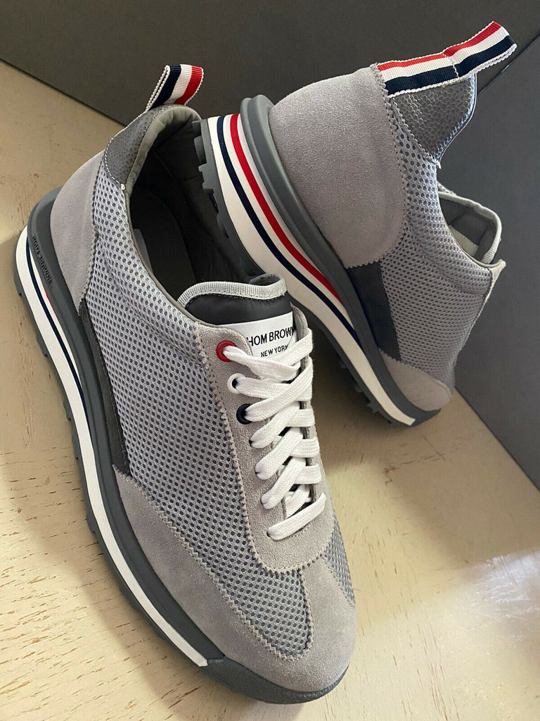 NIB $630 Thom Browne Herren Tech Runner Mesh&amp;Suede Sneakers Schuhe Grau 11US/44 Eu