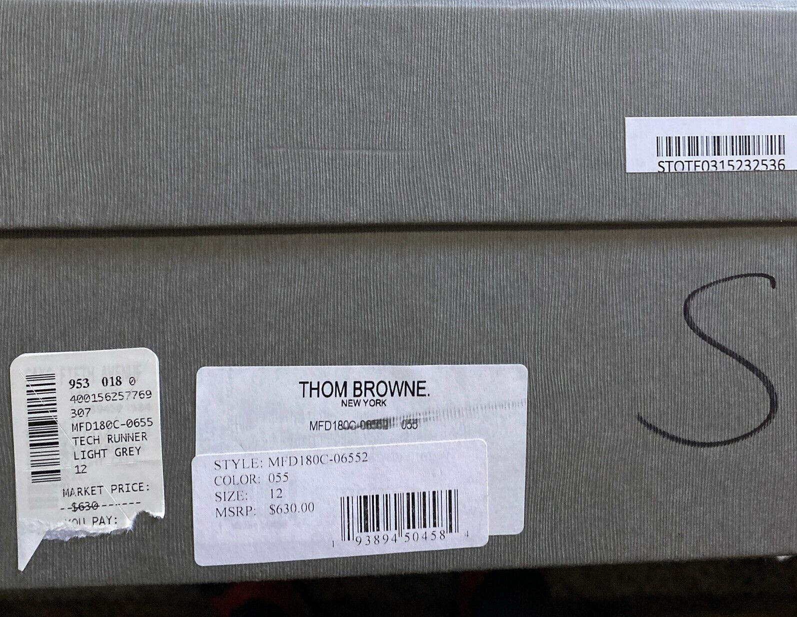 NIB $630 Мужские кроссовки Thom Browne Tech Runner из сетки и замши, серые 12 США/45 ЕС