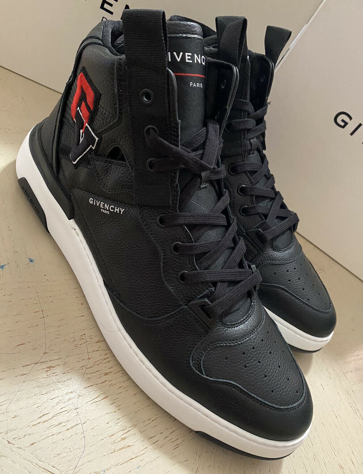 NIB $925 Givenchy Men High Top Logo Leather Sneakers Shoes Black 15 US/48 Eu