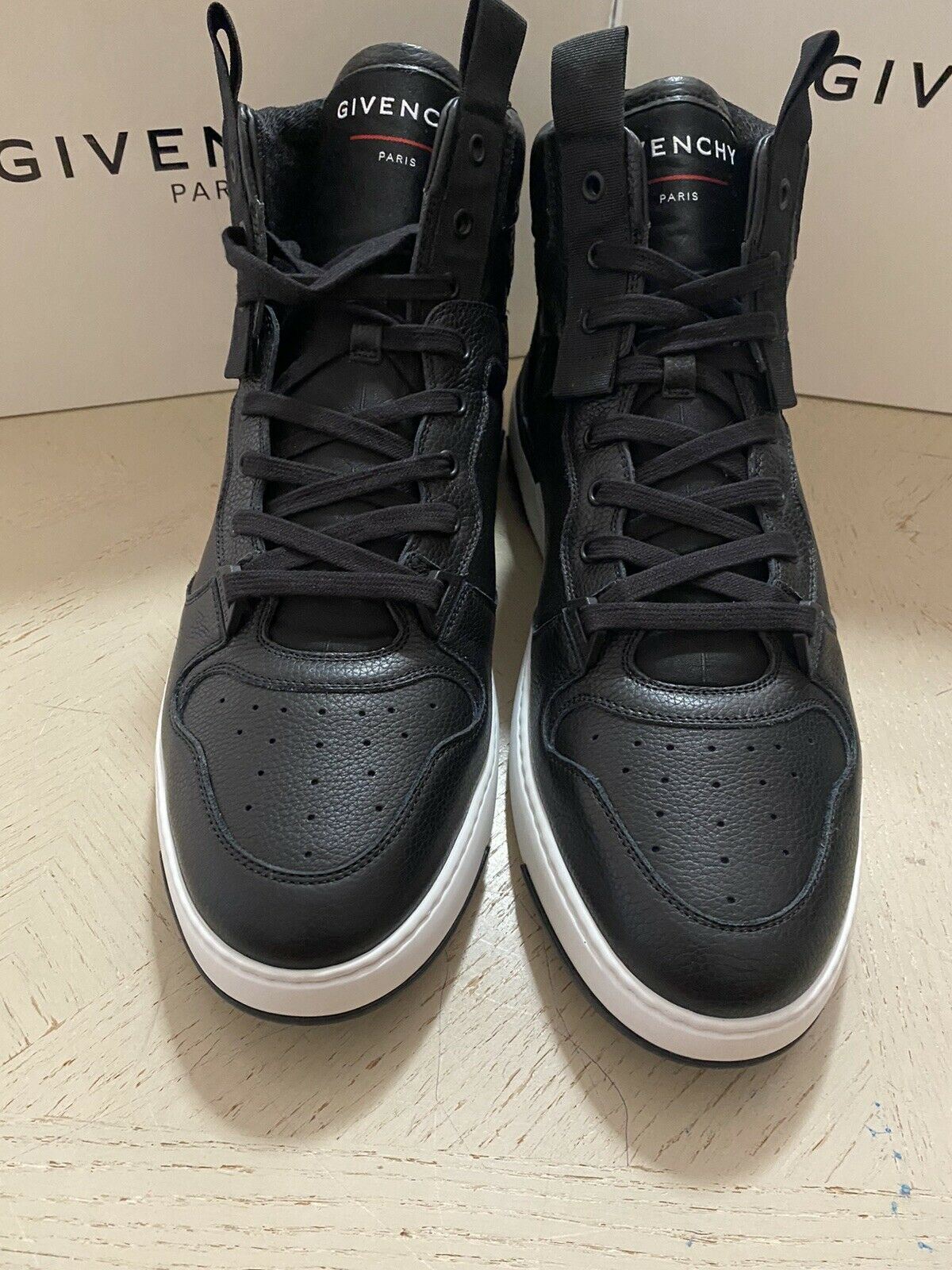 NIB $925 Мужские высокие кожаные кроссовки с логотипом от Givenchy, черные 15 США/48 ЕС