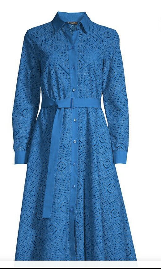 Neu $ 3600 Loro Piana Lucienne Ösen-A-Linien-Hemdkleid Blau 46/12 Italien