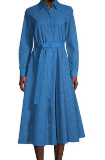 Neu $ 3600 Loro Piana Lucienne Ösen-A-Linien-Hemdkleid Blau 46/12 Italien
