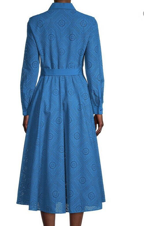 New $3600 Loro Piana Lucienne Eyelet A-Line Shirt Dress Blue 46/12 Italy