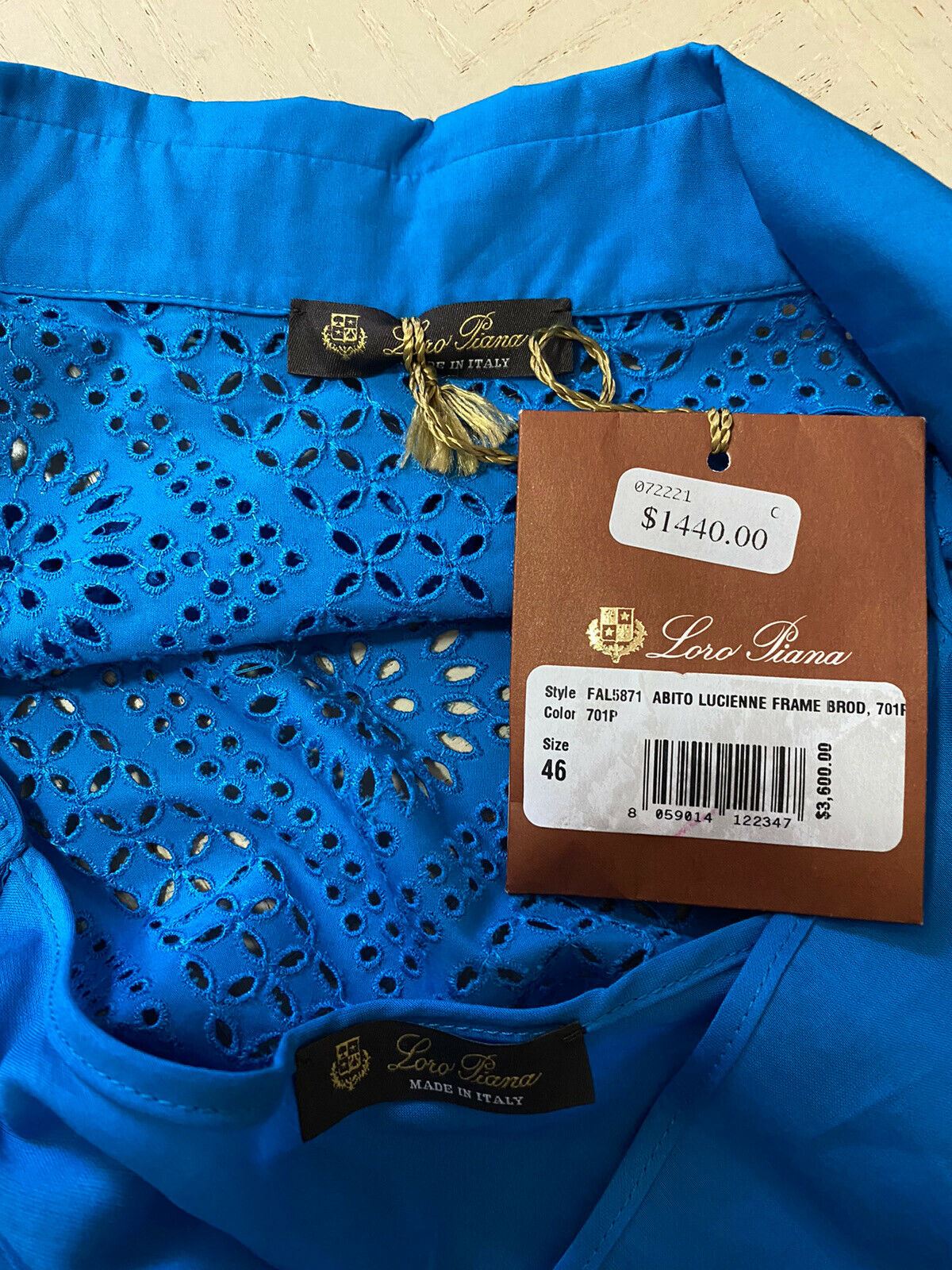 Новое платье-рубашка трапециевидного силуэта с люверсами Loro Piana Lucienne, $3600, синее 46/12, Италия