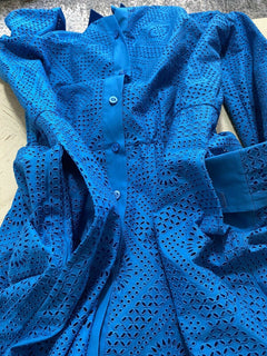 Neu $ 3600 Loro Piana Lucienne Ösen-A-Linien-Hemdkleid Blau 46/12 Italien