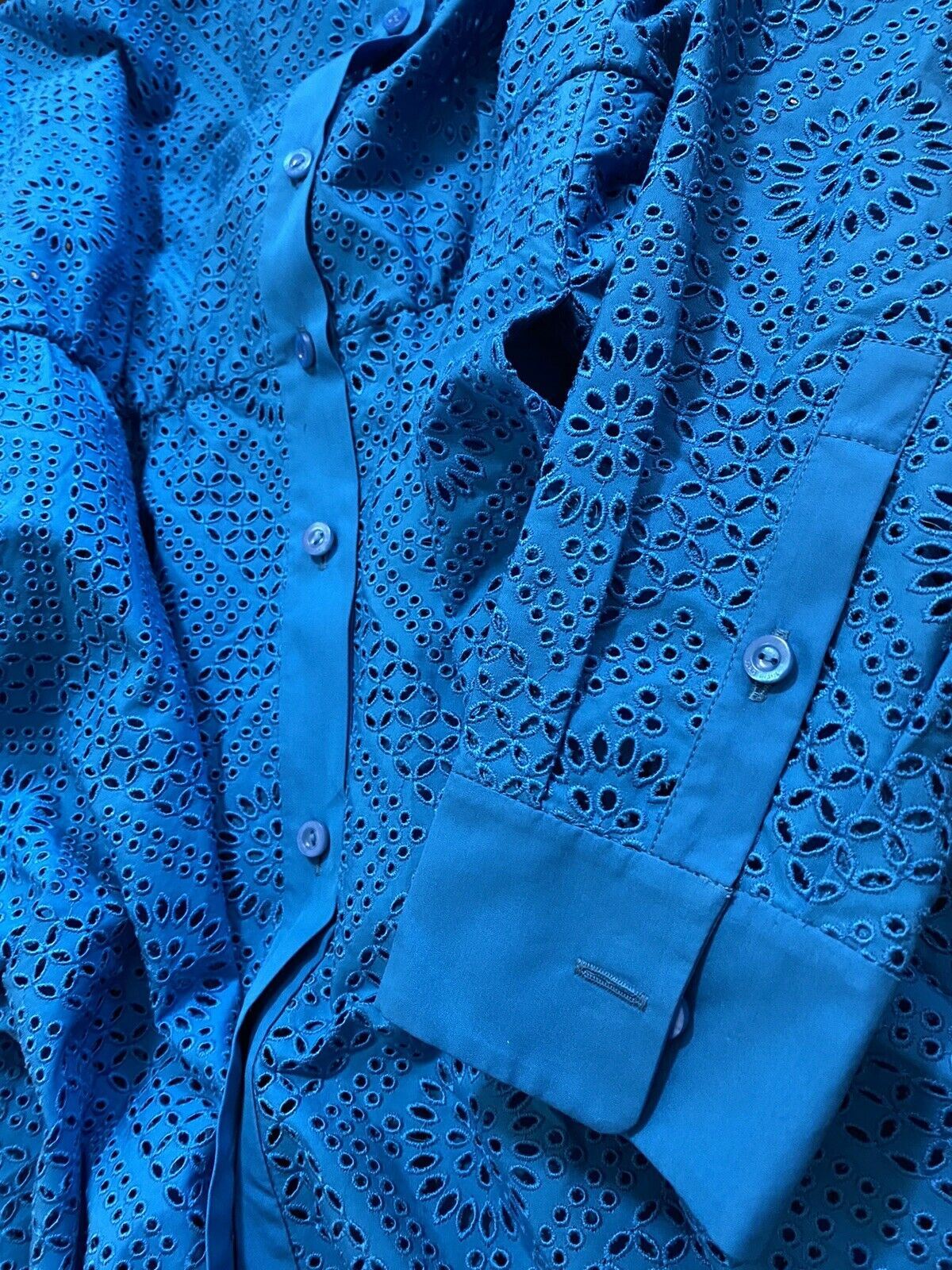 New $3600 Loro Piana Lucienne Eyelet A-Line Shirt Dress Blue 46/12 Italy