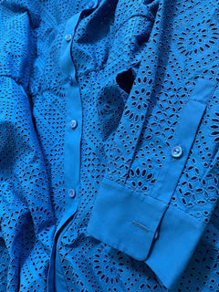 Neu $ 3600 Loro Piana Lucienne Ösen-A-Linien-Hemdkleid Blau 46/12 Italien