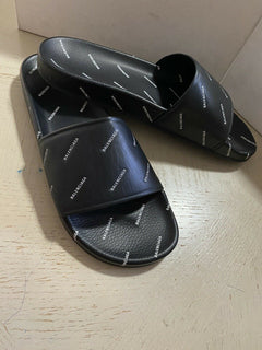 NIB $595 Balenciaga Men Multilogo Slide Sandal Shoes Black 13 US/46 Eu Italy