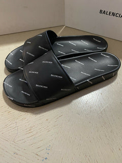 NIB $595 Balenciaga Men Multilogo Slide Sandal Shoes Black 13 US/46 Eu Italy