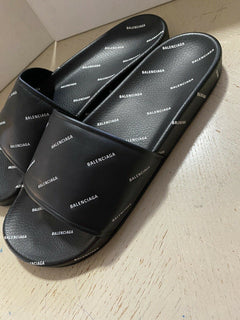 NIB $595 Balenciaga Men Multilogo Slide Sandal Shoes Black 13 US/46 Eu Italy