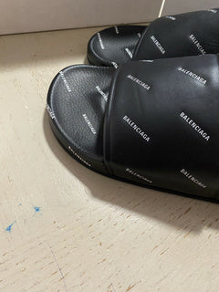 NIB $595 Balenciaga Men Multilogo Slide Sandal Shoes Black 13 US/46 Eu Italy