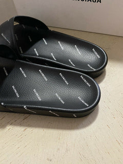 NIB $595 Balenciaga Men Multilogo Slide Sandal Shoes Black 13 US/46 Eu Italy