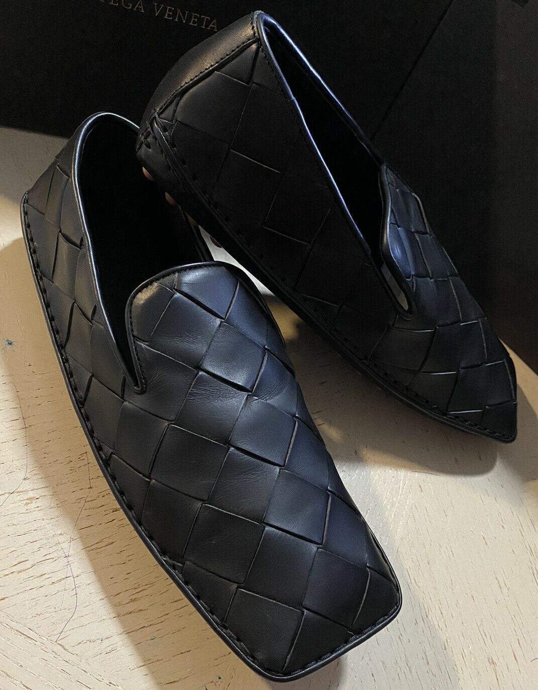 NIB $740 Bottega Veneta Men Leather Moccasin Driver Shoes Black 7.5 US/40.5 Eu