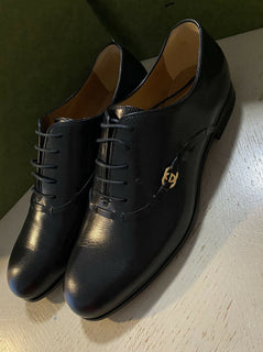 Neu 1600 $ Gucci Herren GG Monogram Lederkleidschuhe Schwarz 11,5 US (10,5 Eu)