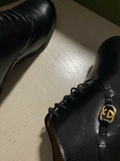 Neu 1600 $ Gucci Herren GG Monogram Lederkleidschuhe Schwarz 11,5 US (10,5 Eu)