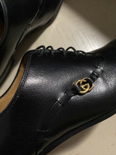 Neu 1600 $ Gucci Herren GG Monogram Lederkleidschuhe Schwarz 11,5 US (10,5 Eu)