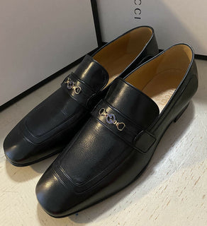 New Gucci Men’s GG Monogram Leather Loafers Shoes Black 9 US ( 8 UK ) Italy