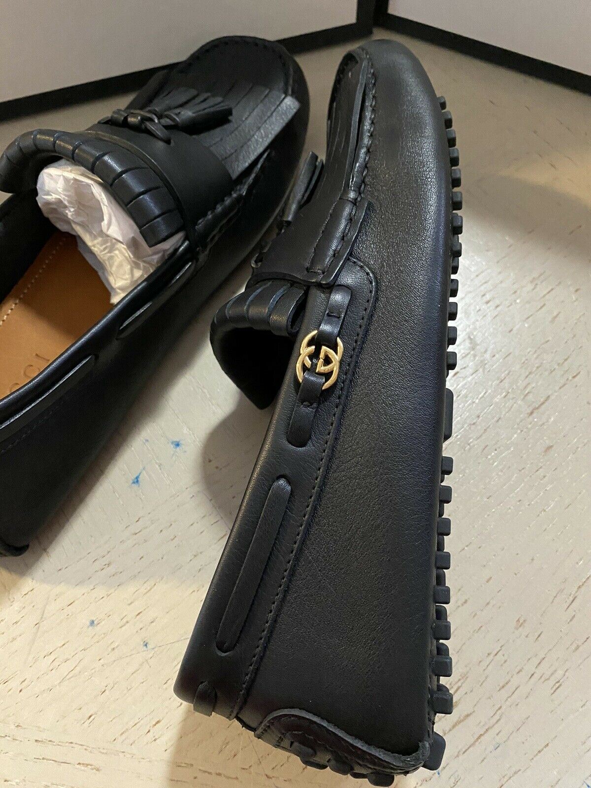 Новые мужские кожаные лоферы для водителей Gucci GG, черные 8 США (7 Великобритания) Италия