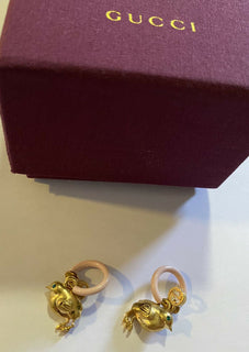 NWB $850 Gucci Ear Chick Mot&Hoop Brass/Strass/Varnish Earring Li.pink/Gold