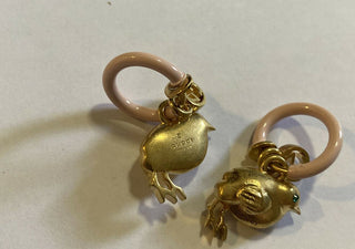 NWB $850 Gucci Ear Chick Mot&Hoop Brass/Strass/Varnish Earring Li.pink/Gold