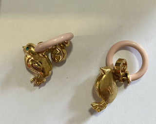NWB $850 Gucci Ear Chick Mot&Hoop Brass/Strass/Varnish Earring Li.pink/Gold