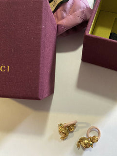 NWB $850 Gucci Ear Chick Mot&Hoop Brass/Strass/Varnish Earring Li.pink/Gold