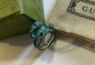 New Authentic GUCCI Silver Snake Ring Green Size 9 US ( 20 ) Italy